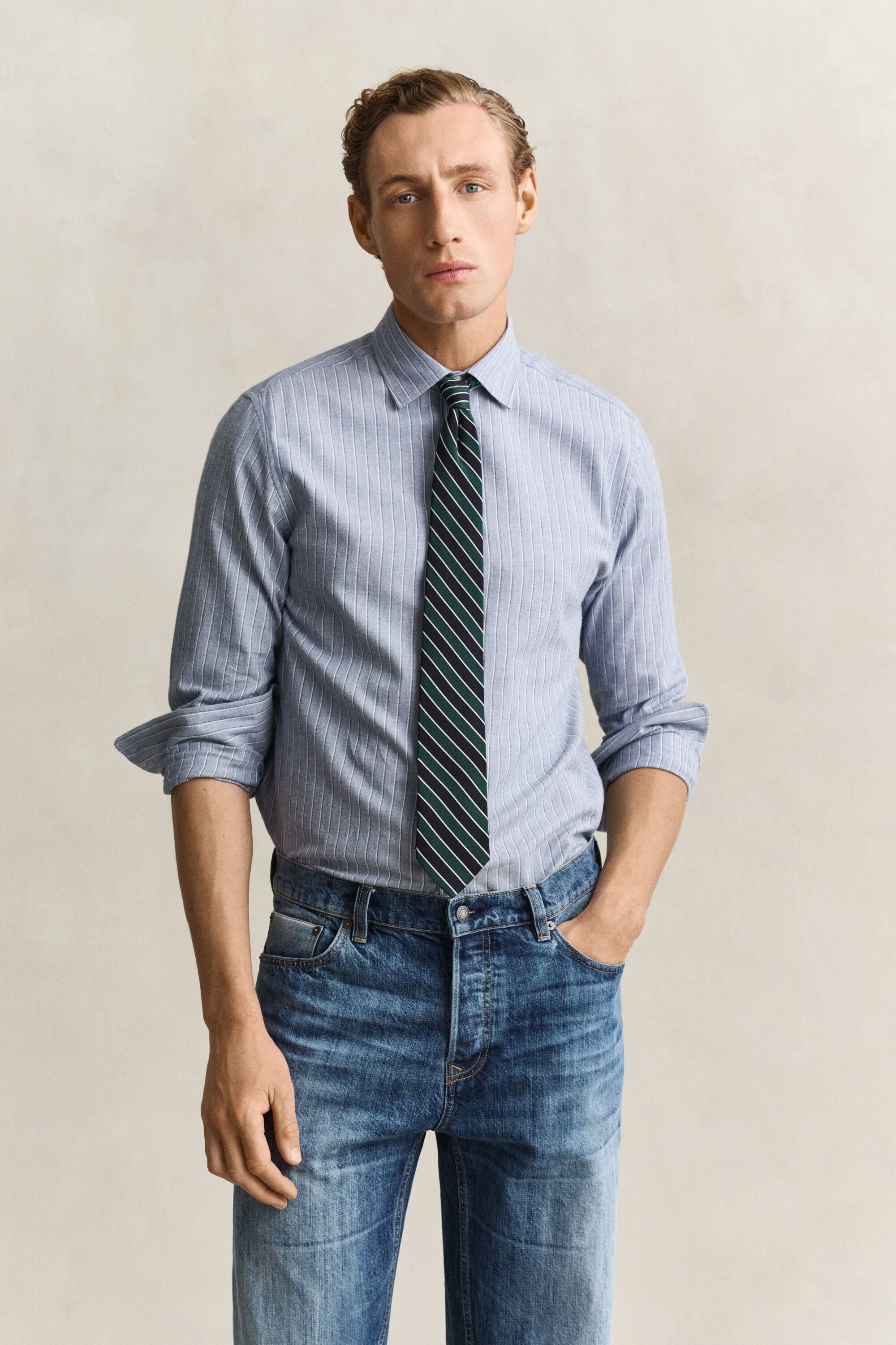 Camisa de franela jaspeada a rayas
