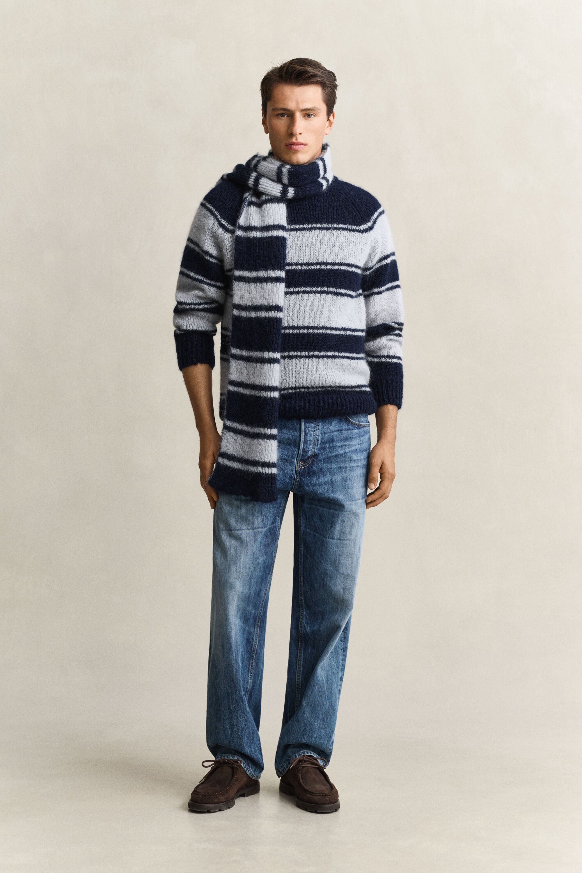 Jersey de cuello redondo en mezcla de mohair a rayas