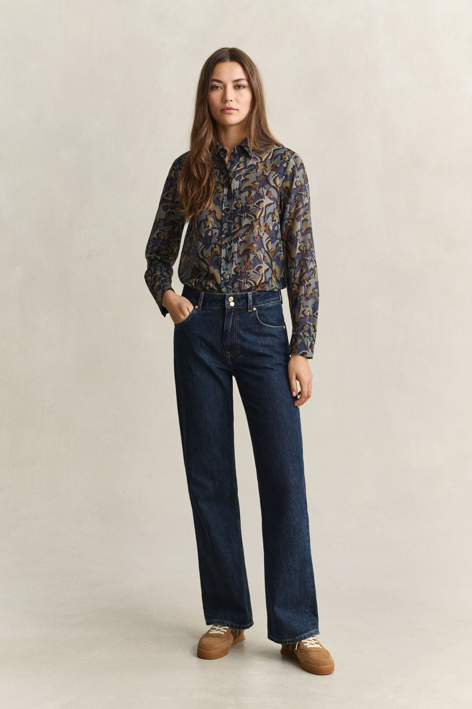 Camisa de algodón y seda estampada