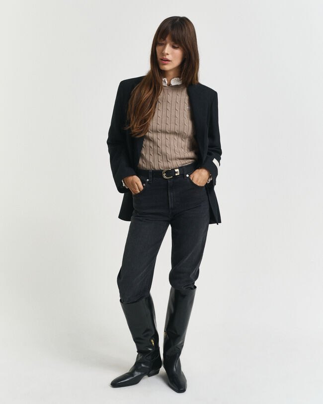 Jersey de cuello redondo y punto de ochos en algodón elástico