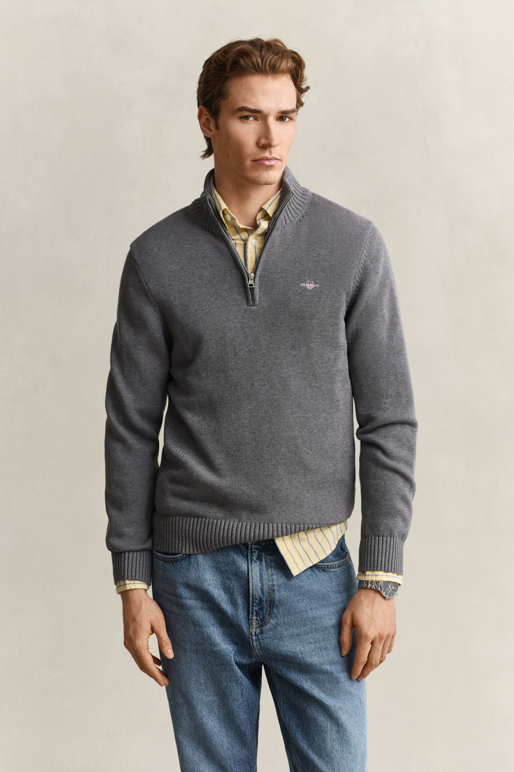 Jersey de algodón con media cremallera Casual