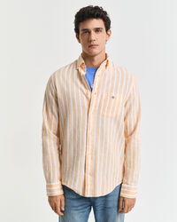 Camisa Regular Fit de lino y algodón a rayas