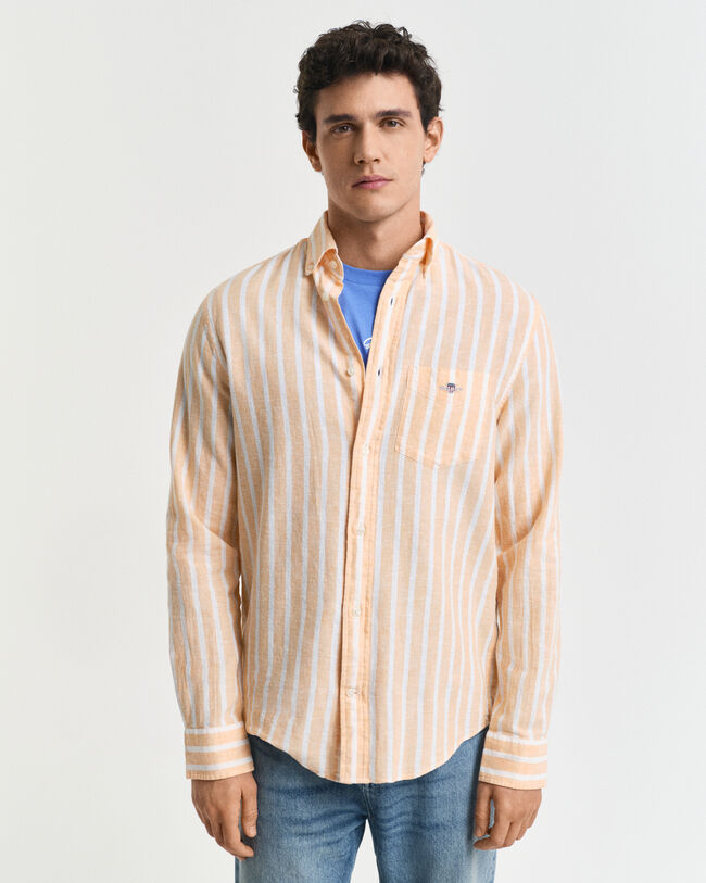 Camisa Regular Fit de lino y algodón a rayas