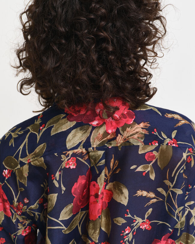 Camisa Relaxed Fit de seda y algod&oacute;n con estampado de rosas