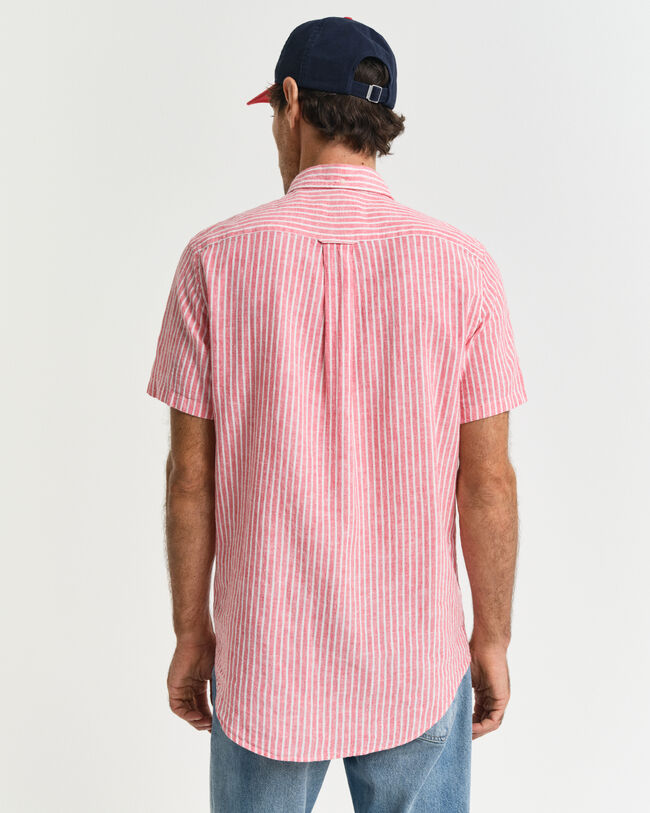 Camisa Regular Fit de manga corta a rayas en algod&oacute;n y lino