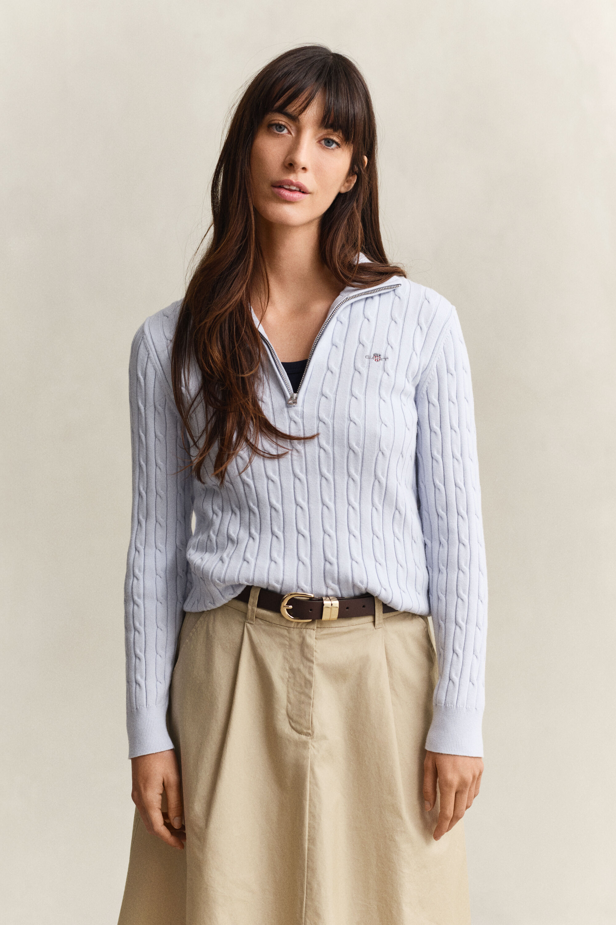 Jersey de punto de ochos con media cremallera