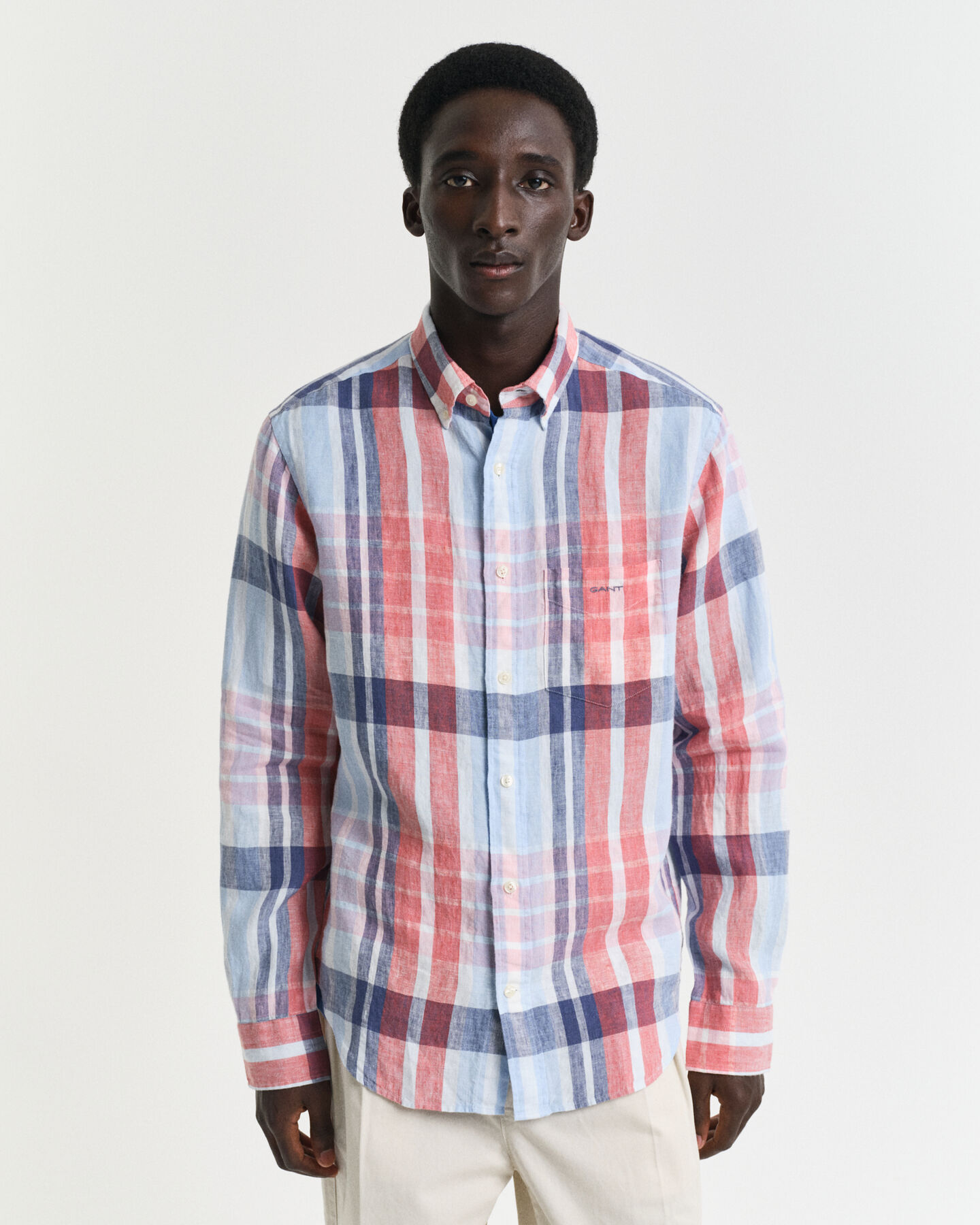 Camisa Regular Fit de lino y madrás