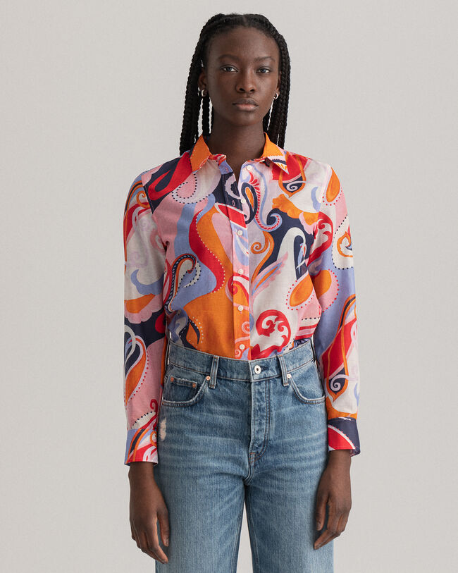 Camisa Regular Fit de seda y algod&oacute;n con estampado de cachemir