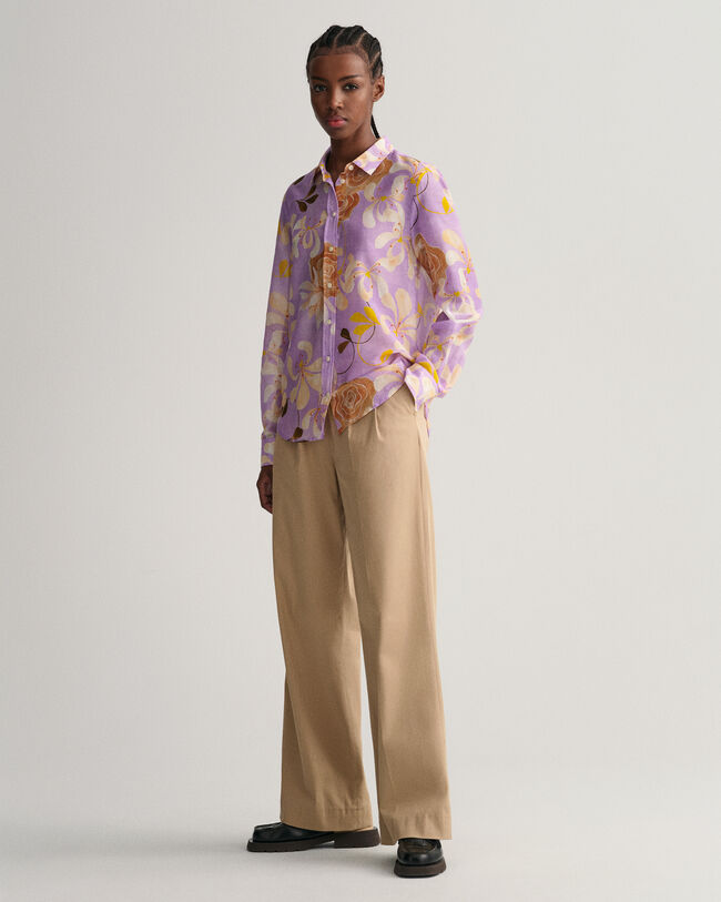 Camisa Regular Fit de seda y algod&oacute;n con estampado de flores