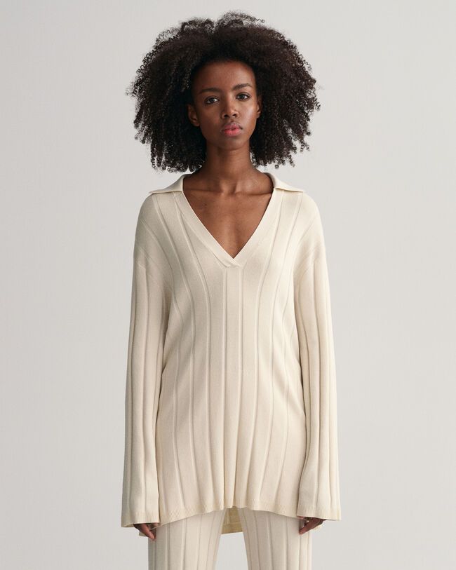 Jersey de canalé de cuello abierto