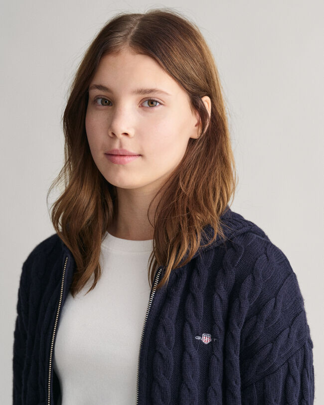 Sudadera corta de punto de ochos con capucha y cremallera Shield Teen Girls