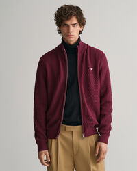 C&aacute;rdigan de algod&oacute;n con cremallera y textura