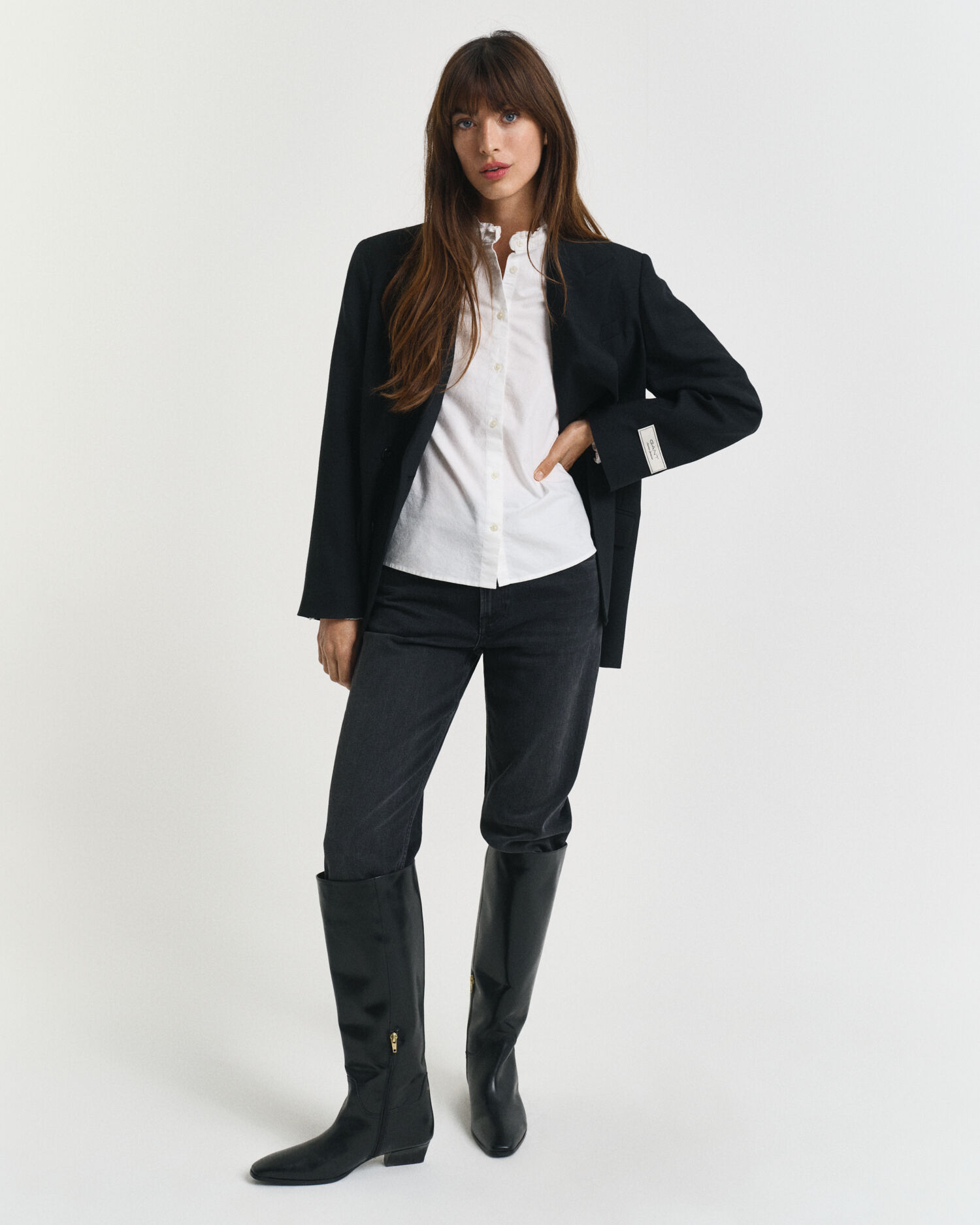 Blusa Oxford clásica con volantes