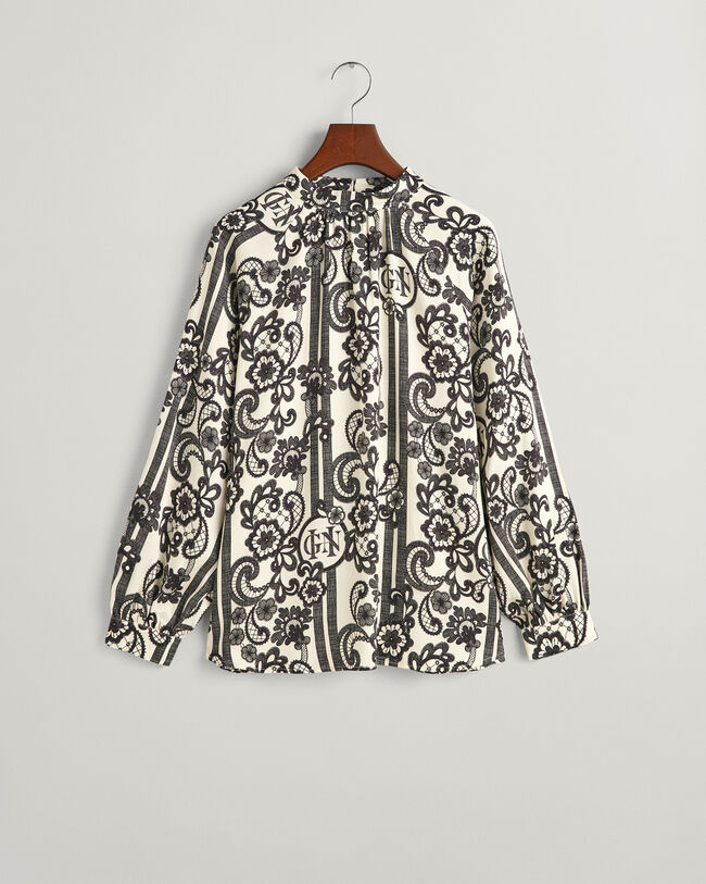 Blusa de cuello de cisne con estampado de encaje