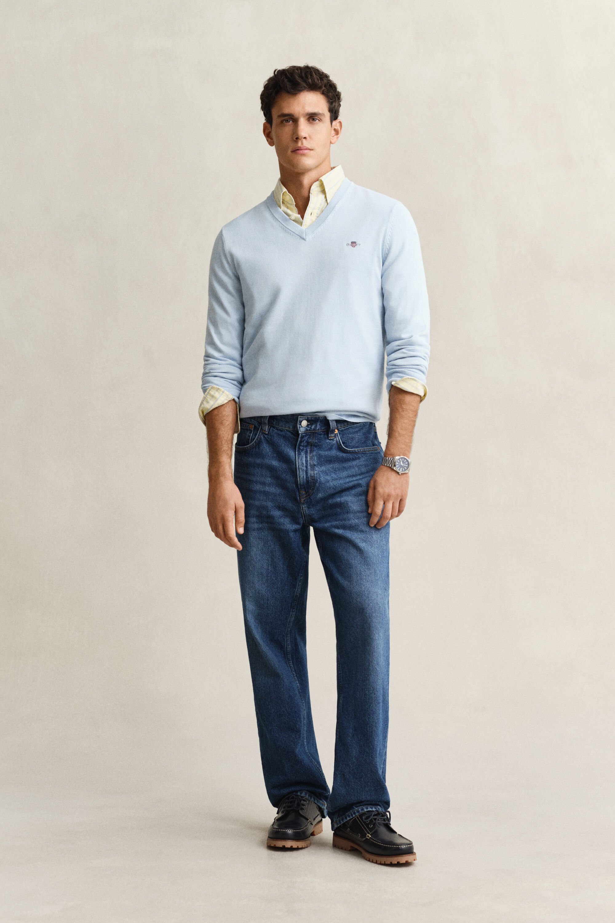 Jersey clásico de algodón con cuello de pico