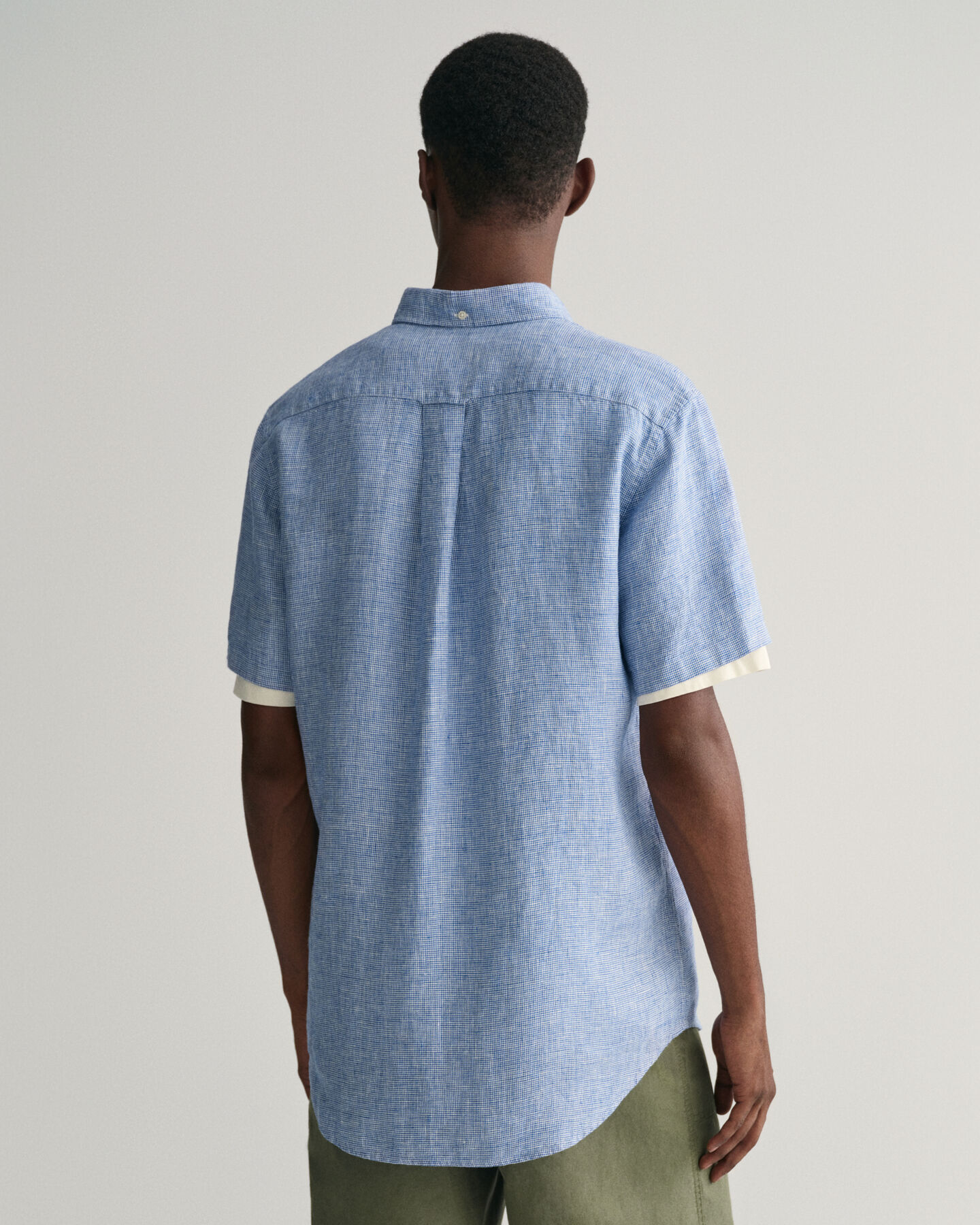 Camisa Regular Fit de manga corta y lino Houndstooth