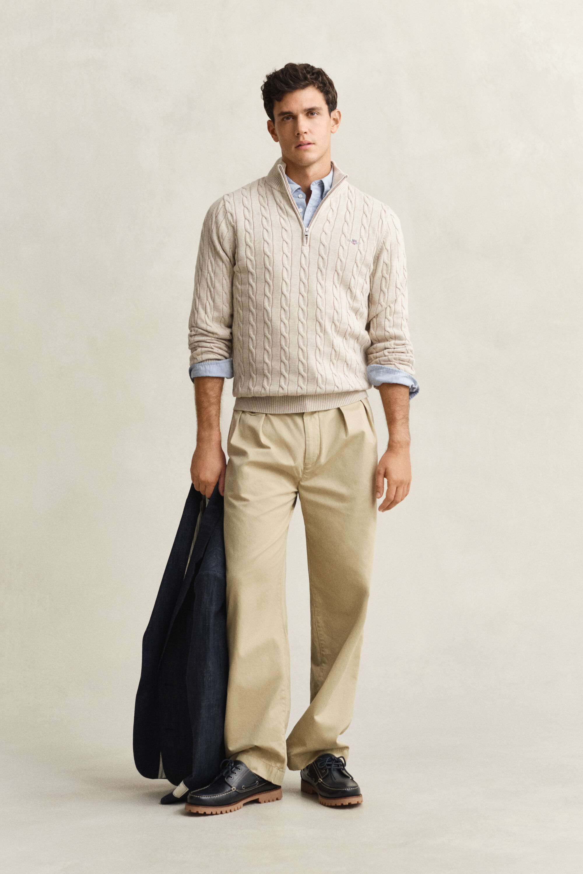 Jersey de punto de ochos con media cremallera en algodón