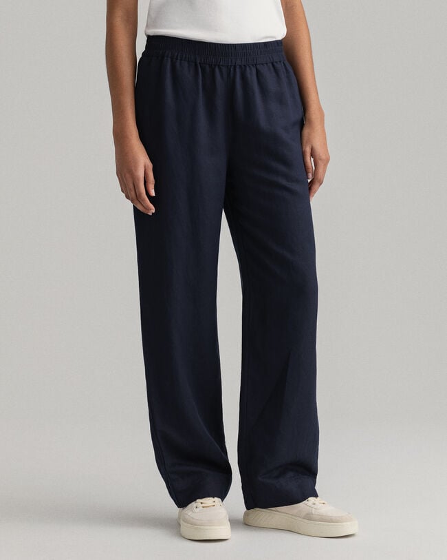 Pantalones de lino y viscosa con cinturilla elástica