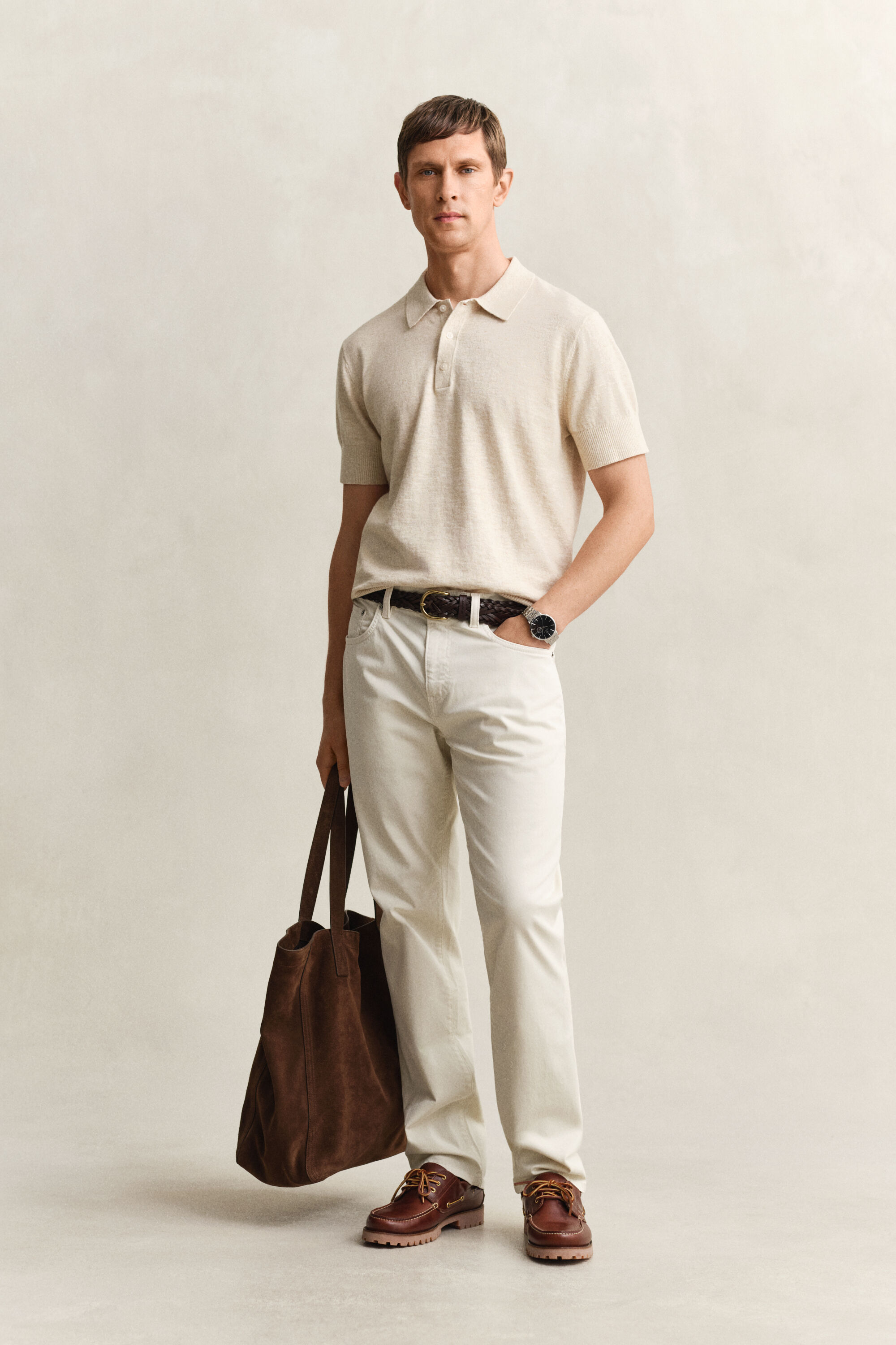 Jersey tipo polo de manga corta en mezcla de algodón flameado