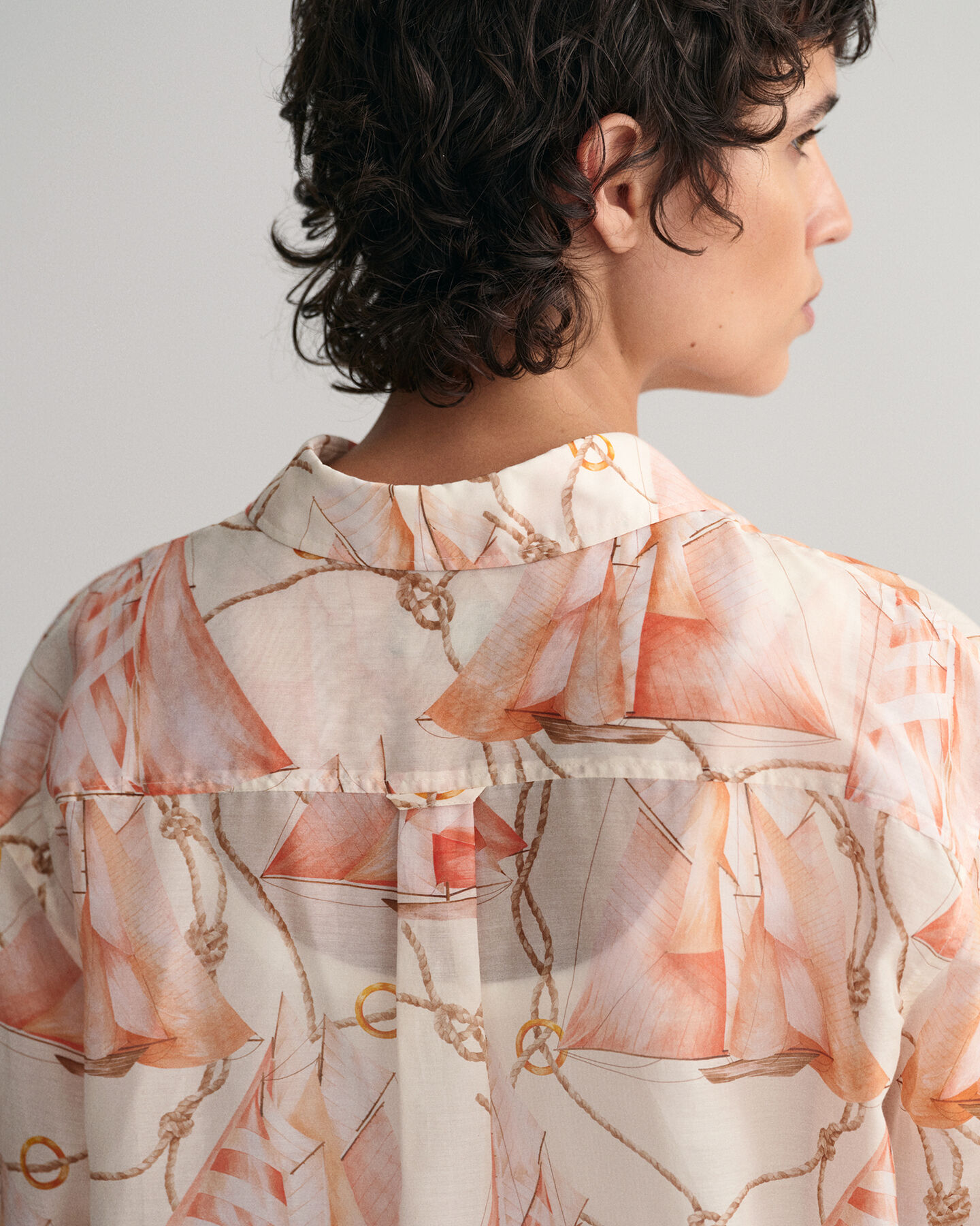 Camisa Relaxed Fit de seda y algod&oacute;n Sailing Print