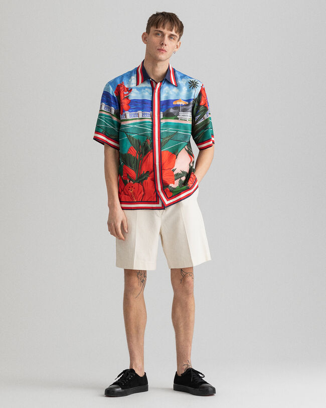 Camisa Relaxed Fit de manga corta y seda Scenery