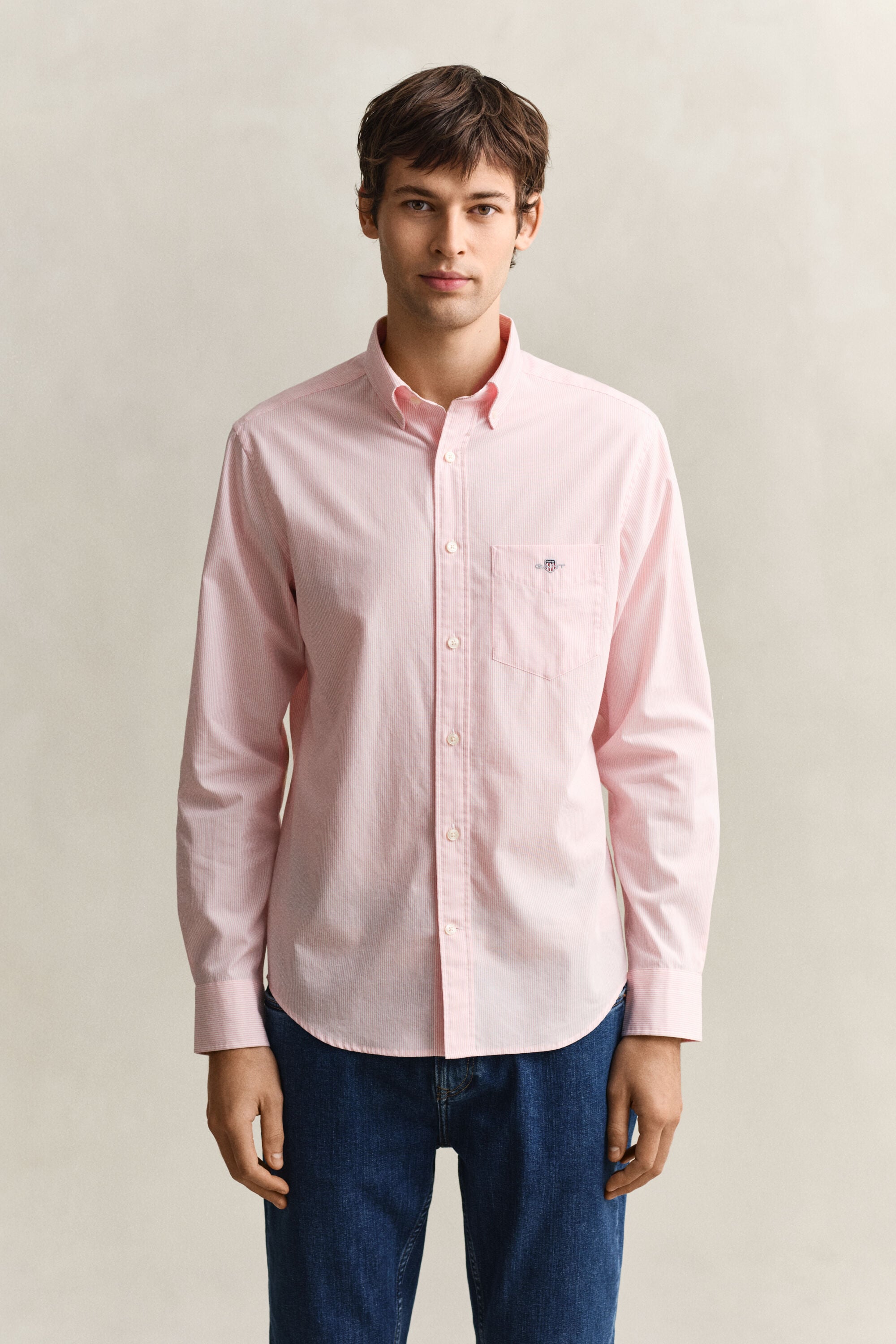 Camisa clásica de popelina de rayas finas