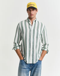 Camisa Regular Fit de lino y algod&oacute;n a rayas llamativas