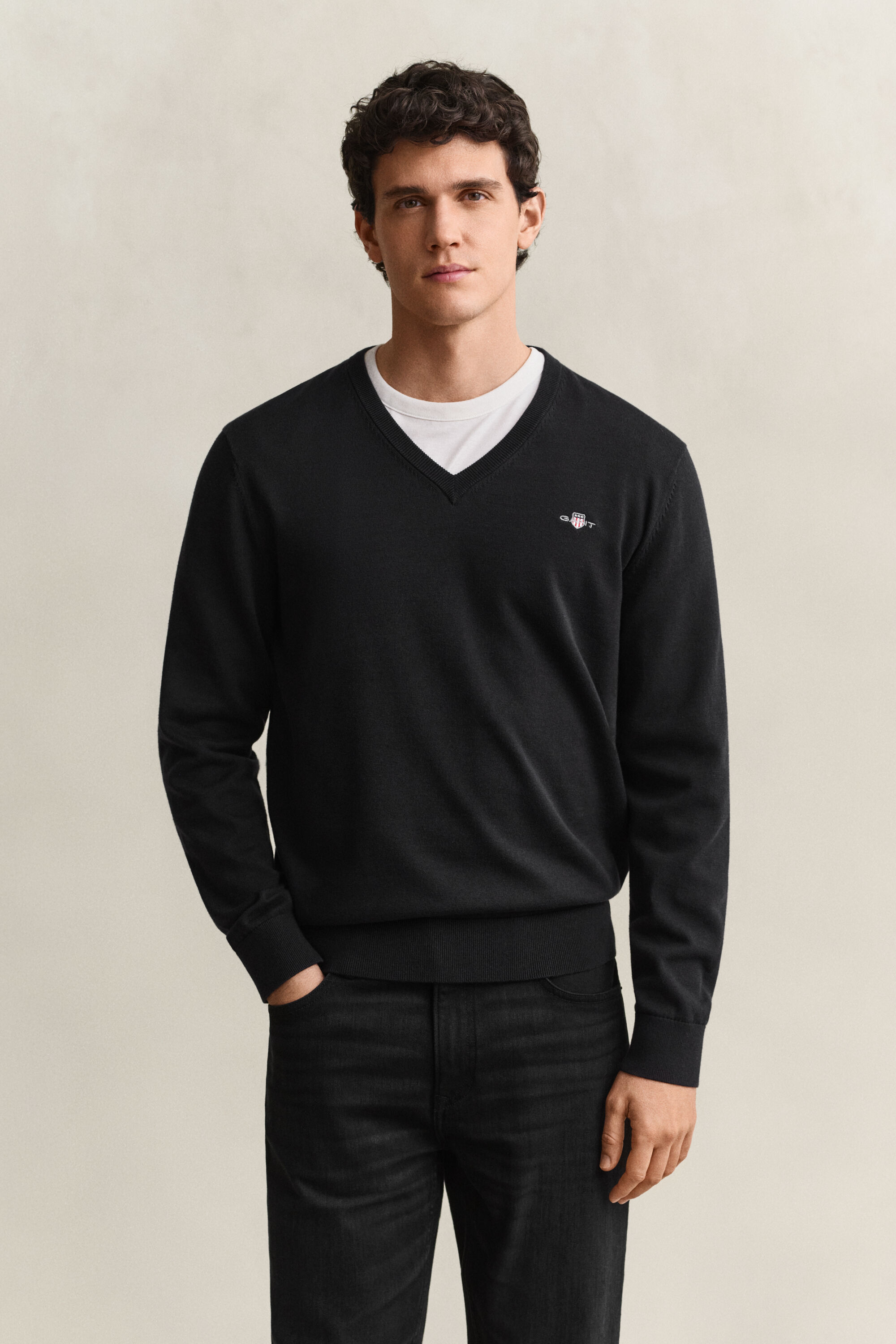 Jersey de algodón con cuello de pico