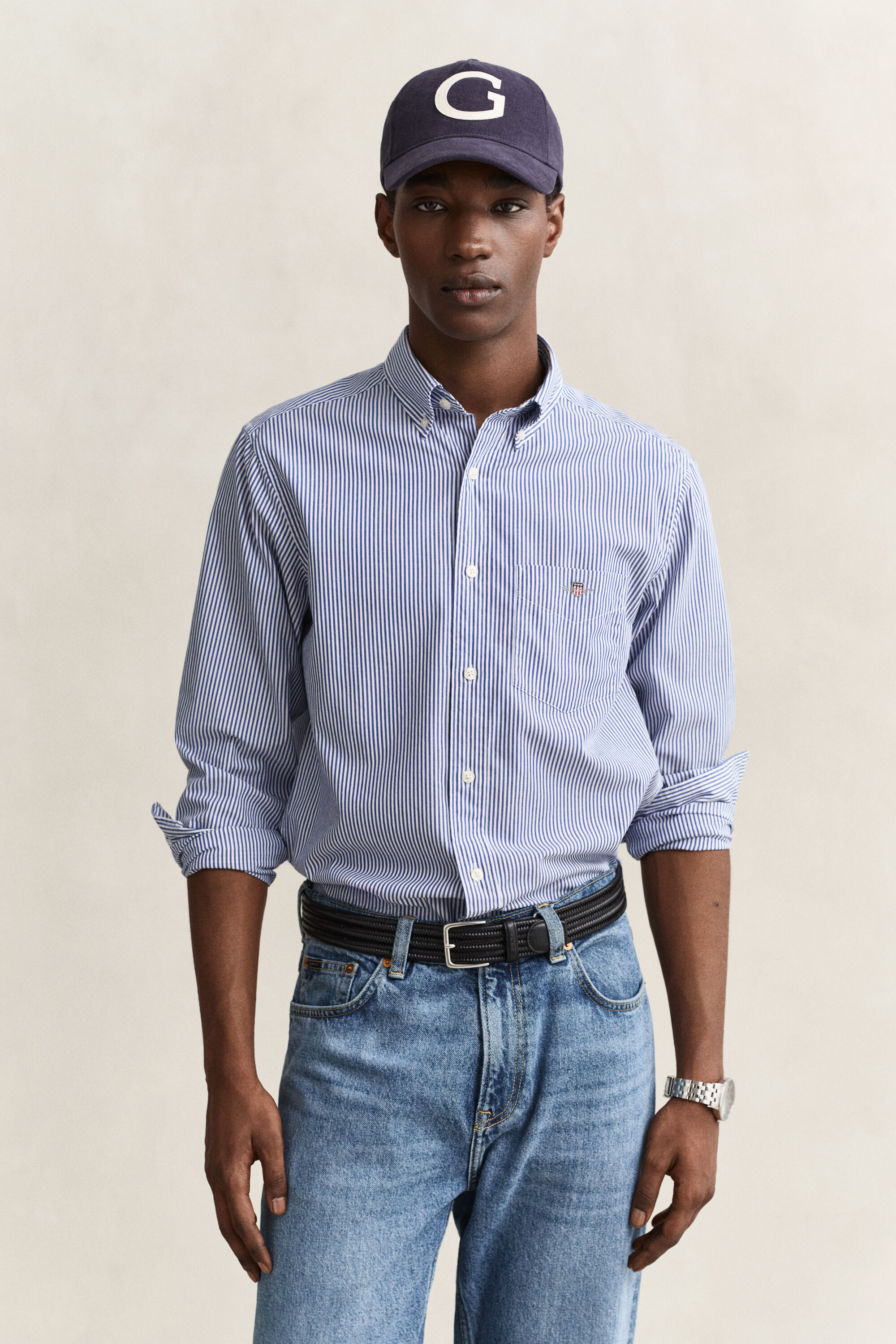 Camisa de popelina Regular Fit clásica de rayas