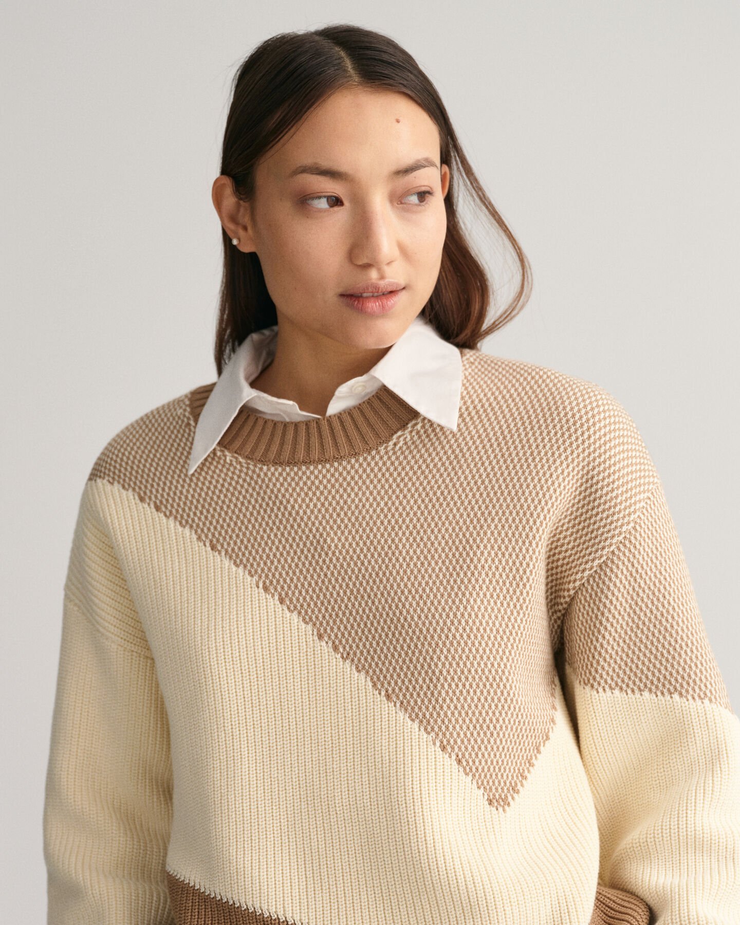 Jersey de cuello redondo en algod&oacute;n Color Blocked