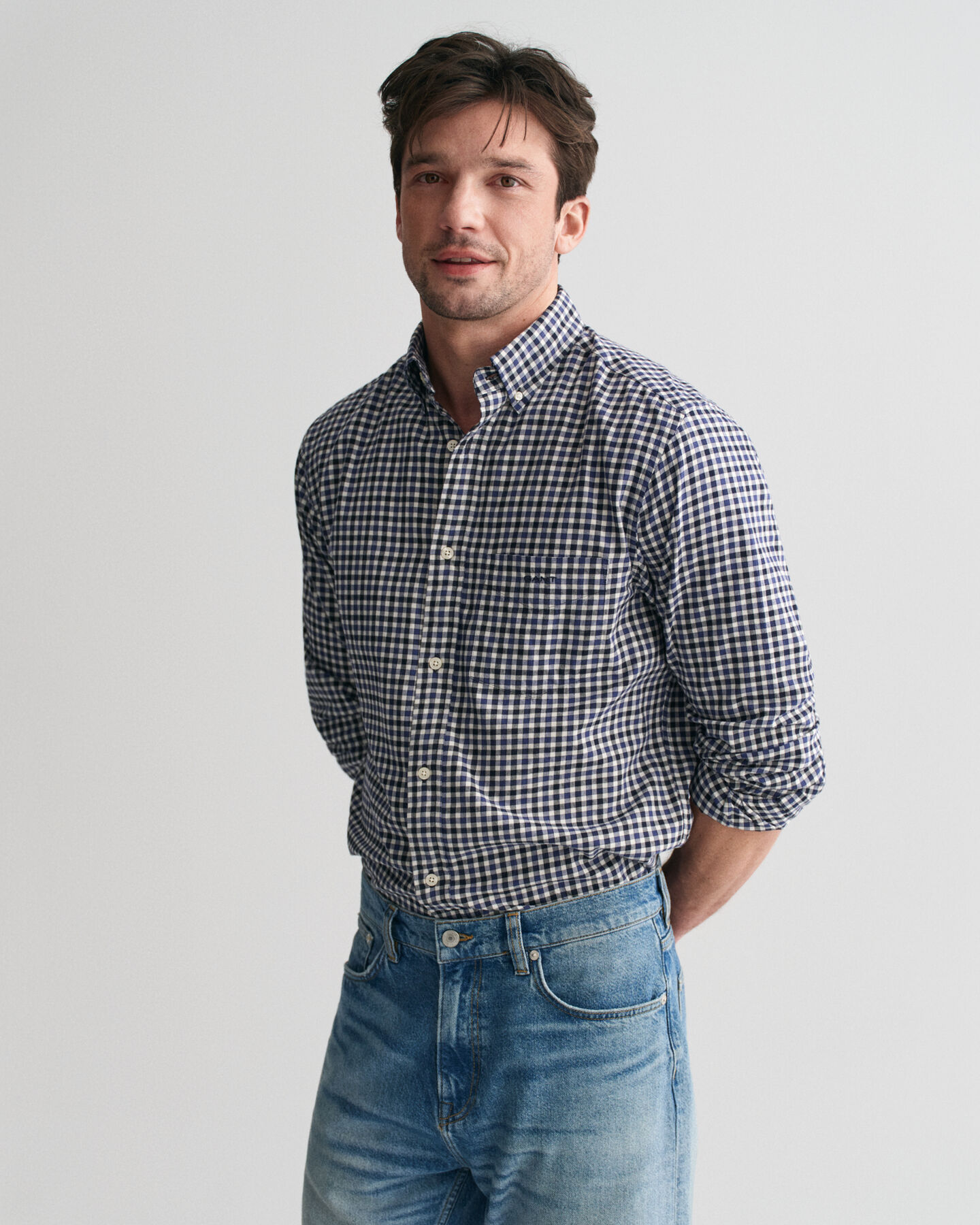 Camisa Regular Fit de sarga ligera a cuadros Vichy