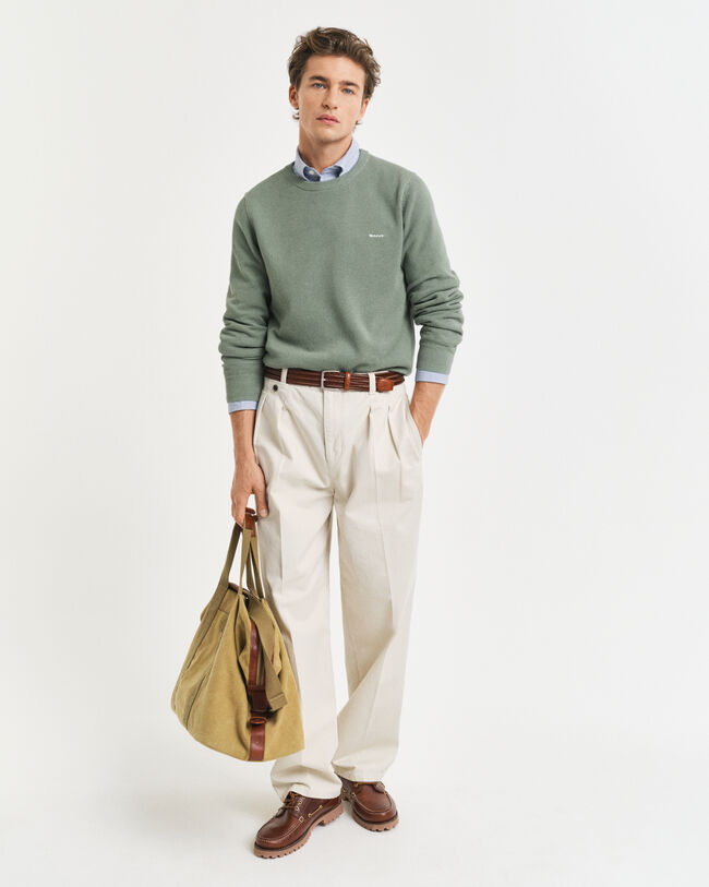 Jersey de cuello redondo en piqué de algodón