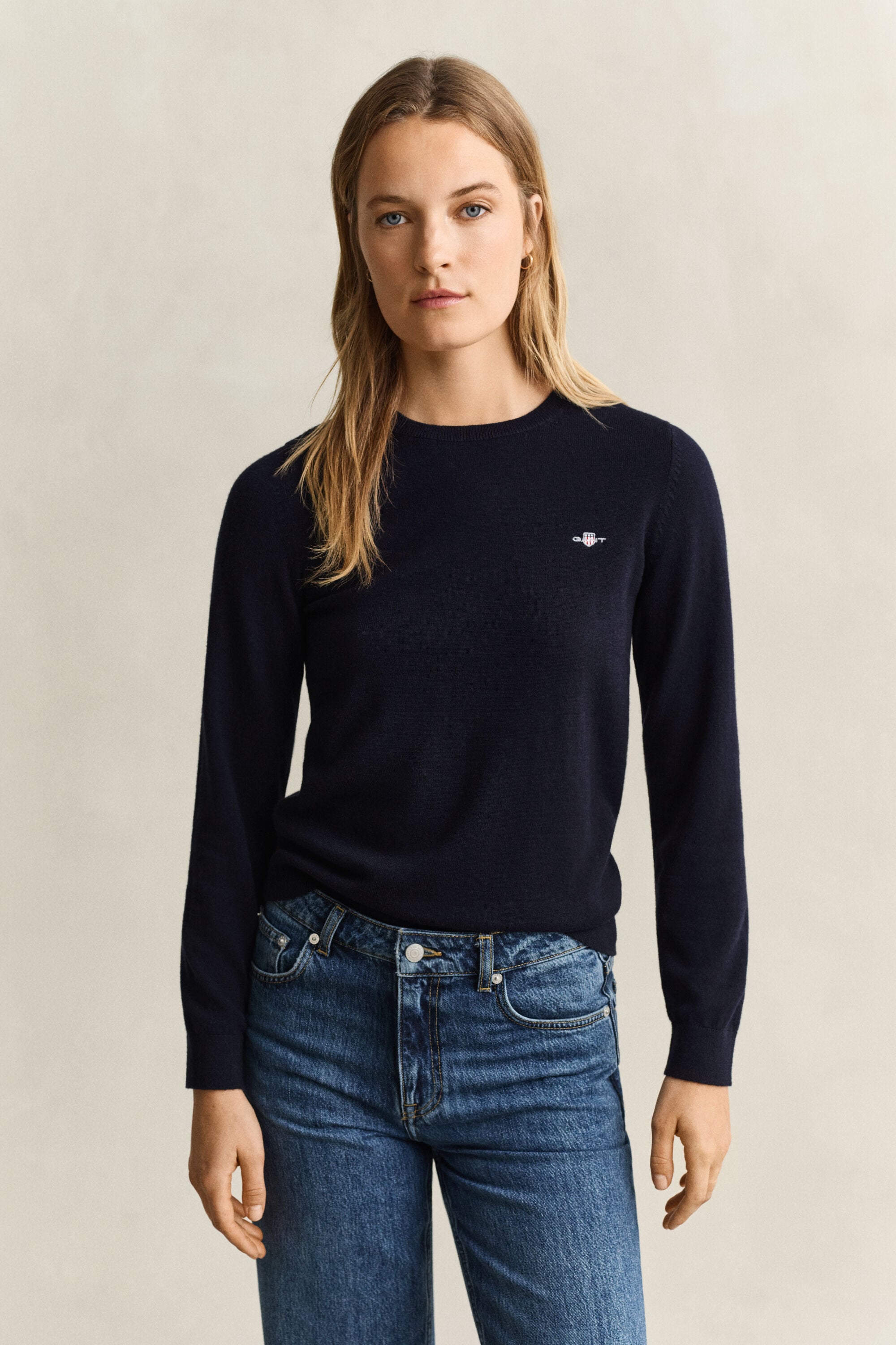Jersey de lana y algodón con cuello redondo