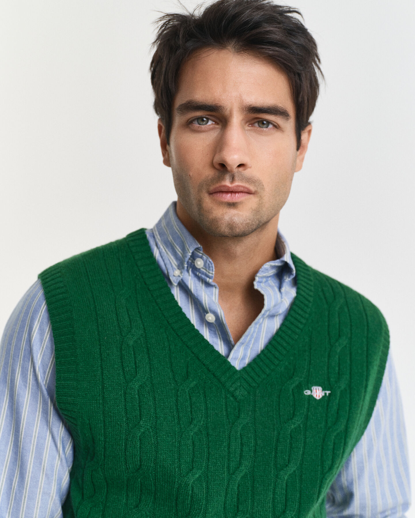 Chaleco de punto de ochos en lana de oveja