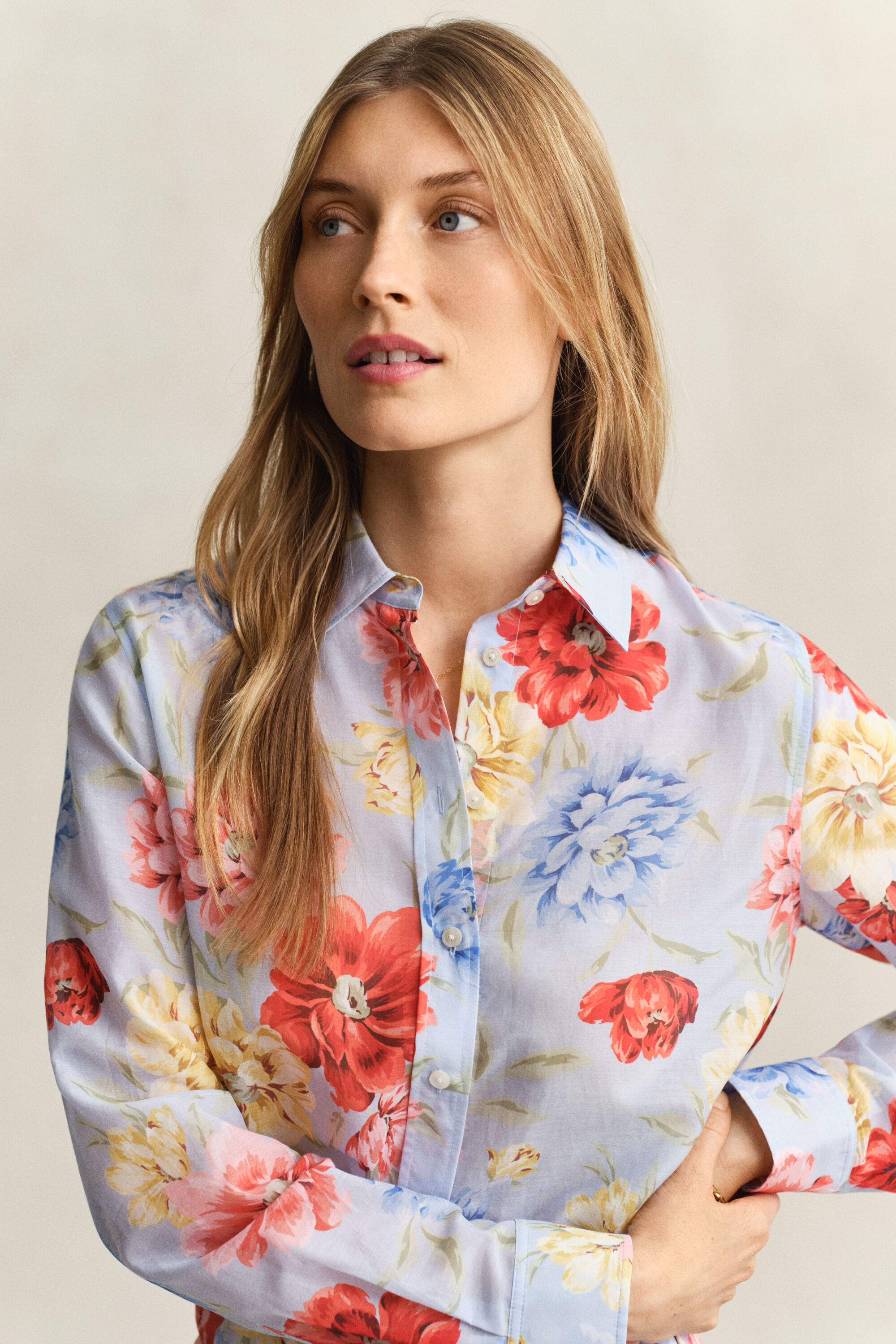 Camisa de seda y algodón con estampado de flores