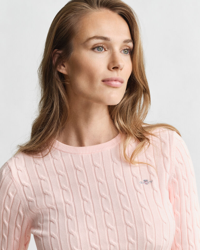 Jersey de cuello redondo y punto de ochos en algodón elástico