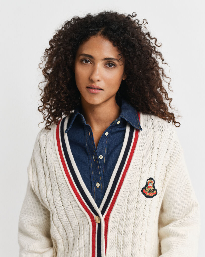 Cárdigan de ochos con cuello de pico Gant Varsity