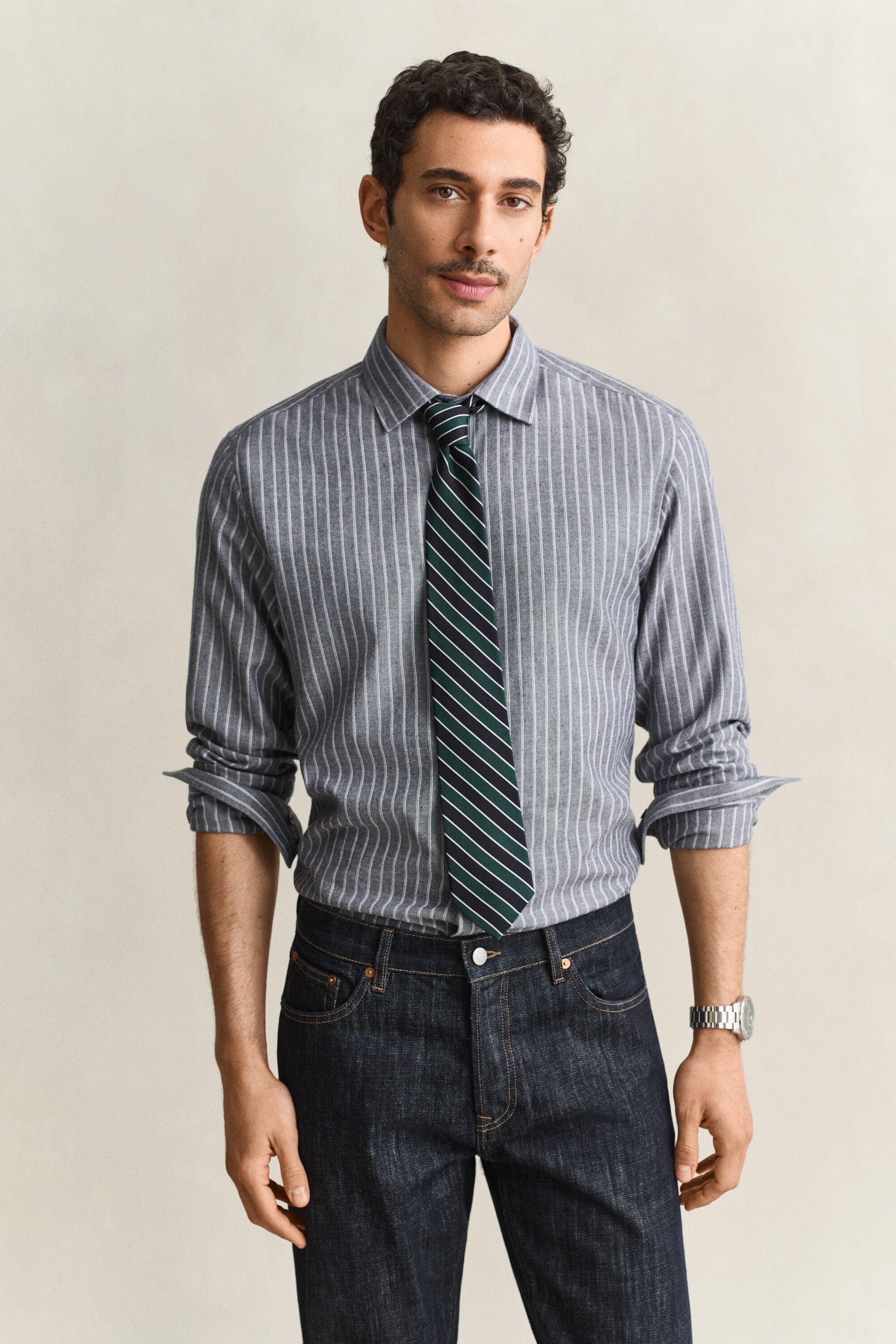 Camisa de franela jaspeada a rayas