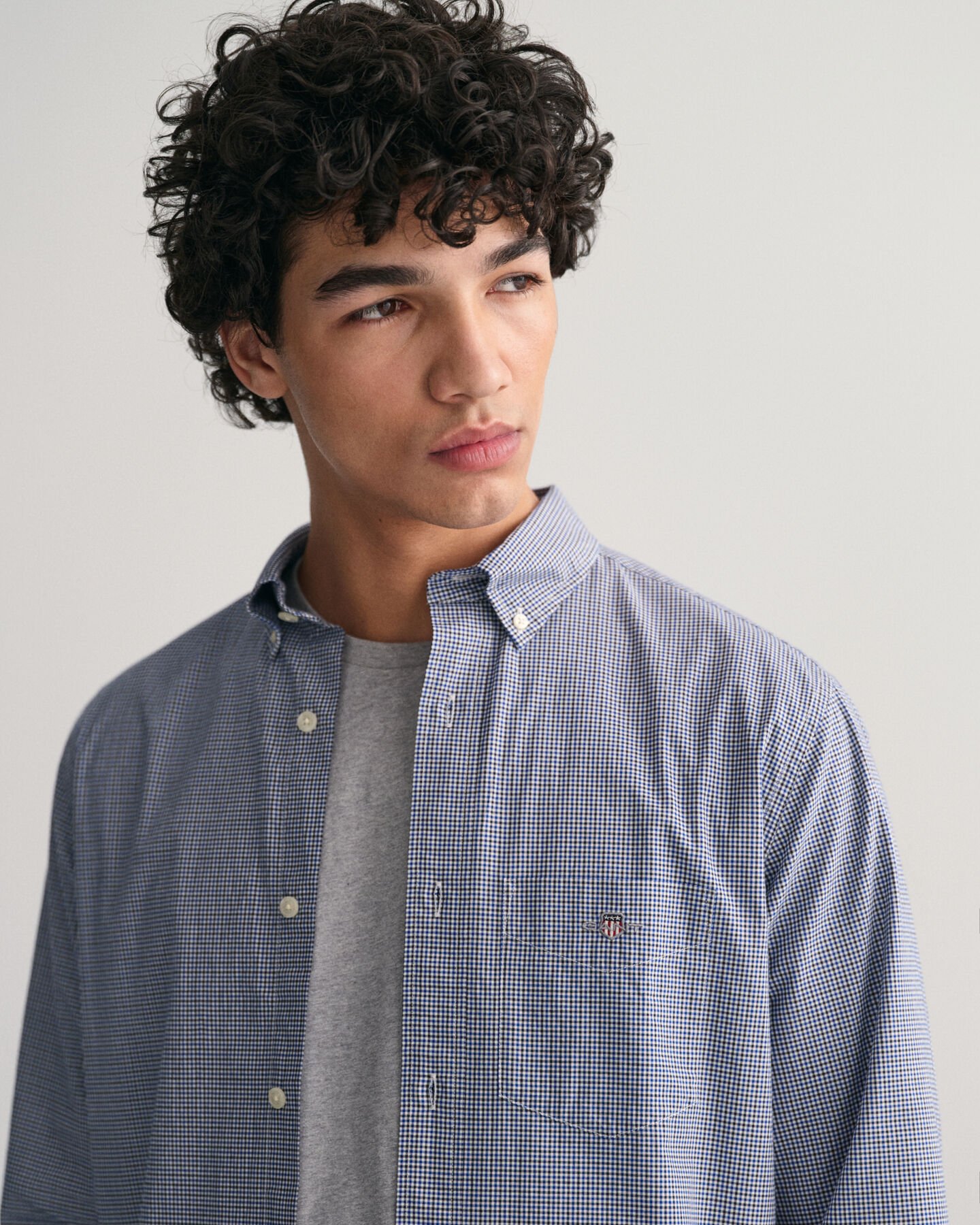 Camisa Regular Fit de popelina con microestampado de cuadros