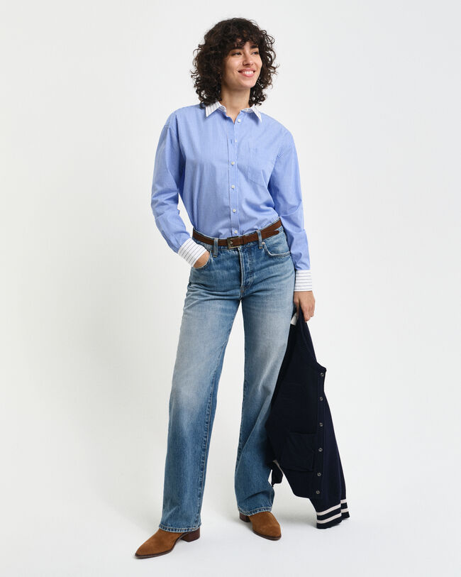 Camisa Relaxed Fit de popelina a rayas mixtas