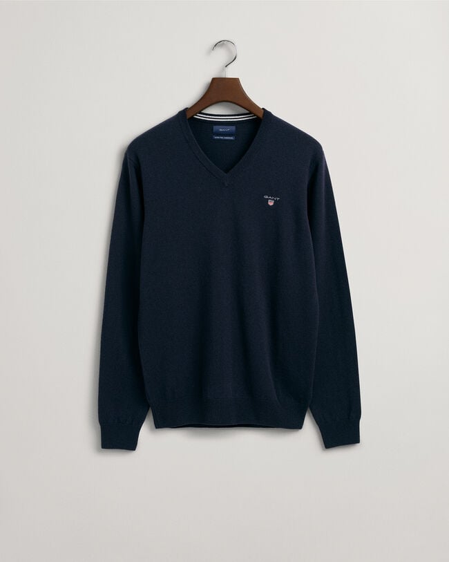 Jersey de cuello de pico en lana de oveja muy fina