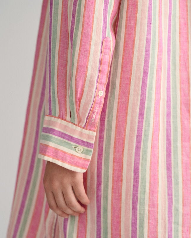 Vestido camisero de lino con varios diseños de rayas