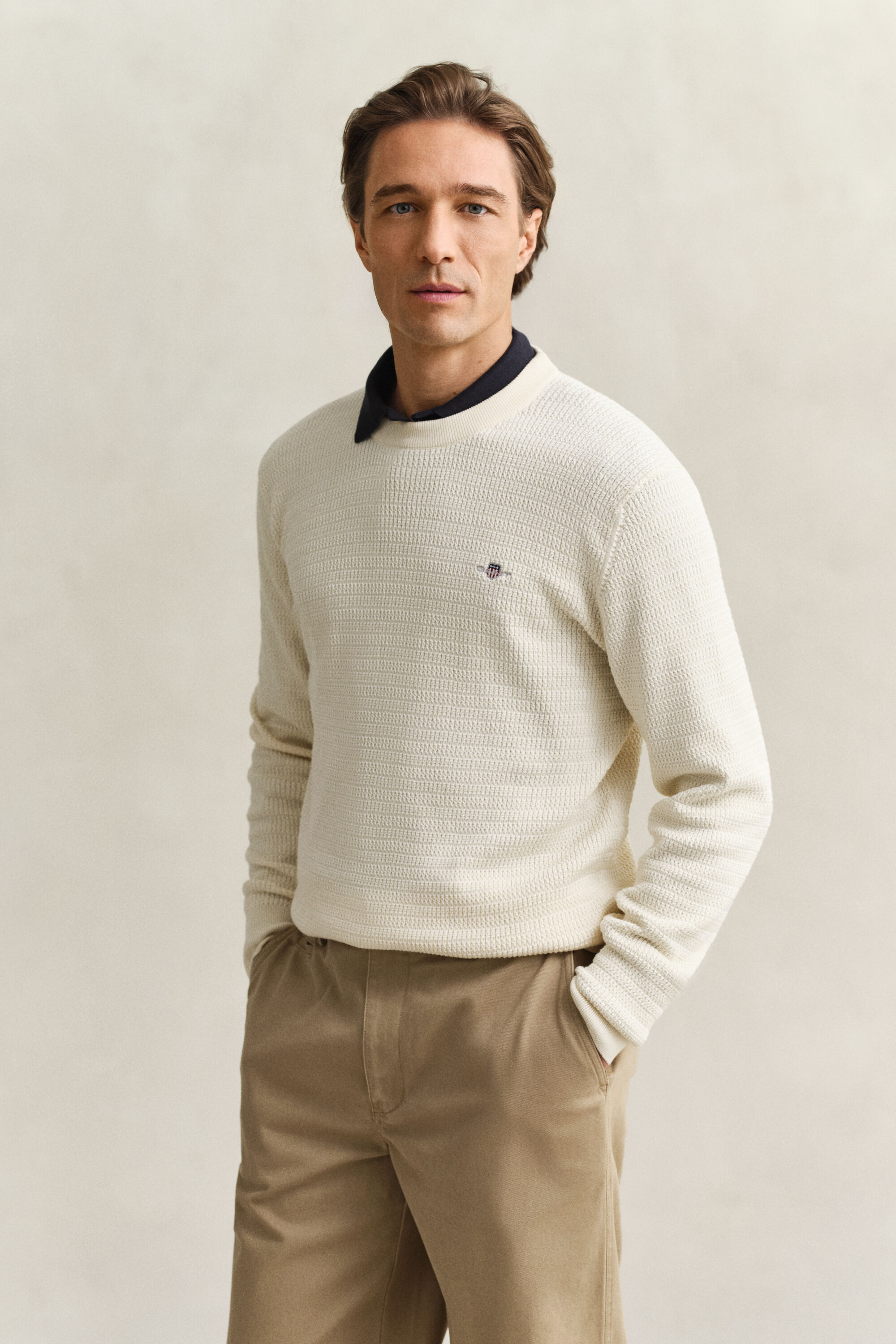 Jersey de cuello redondo y punto de ochos finos