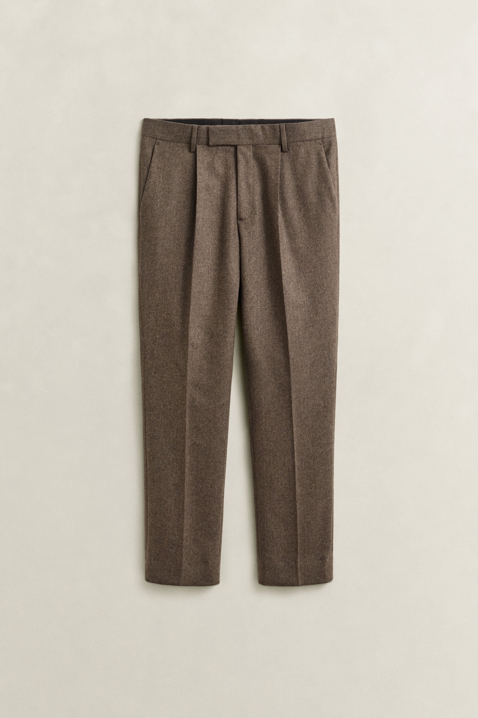 Pantalones de traje de lana con diseño de espiga