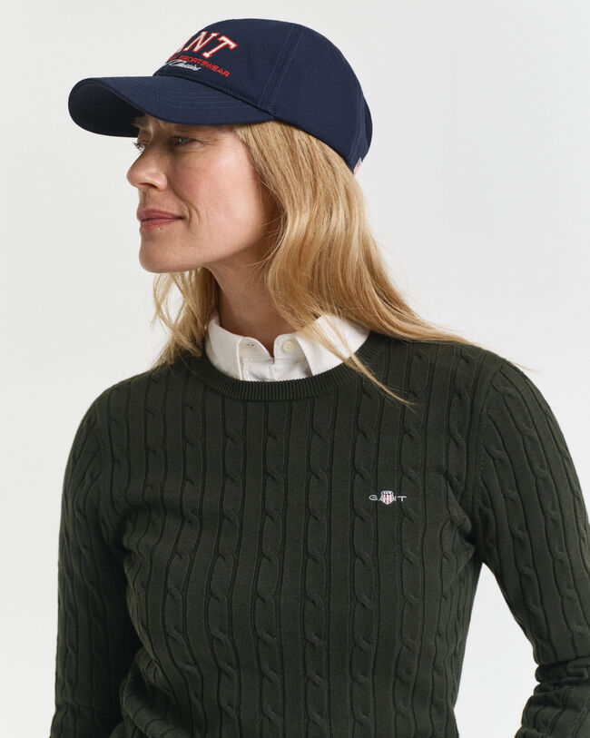 Jersey de cuello redondo y punto de ochos en algodón elástico