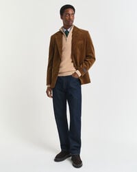 Jersey acanalado de algodón y lana merino con media cremallera