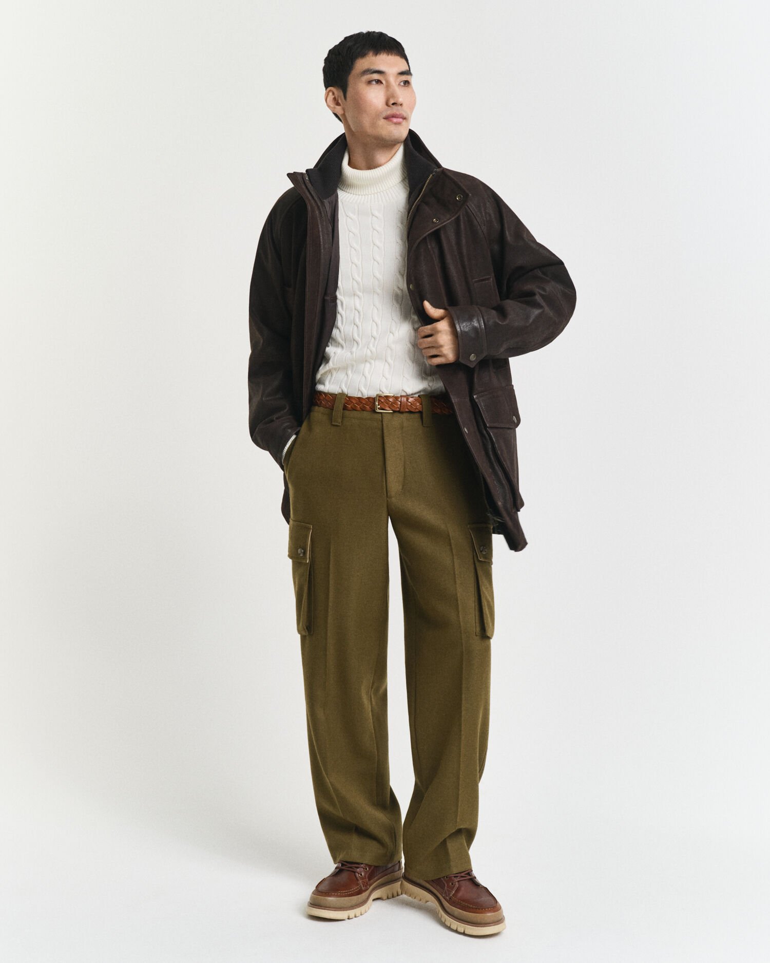 Jersey de punto de ochos de algodón con cuello de cisne