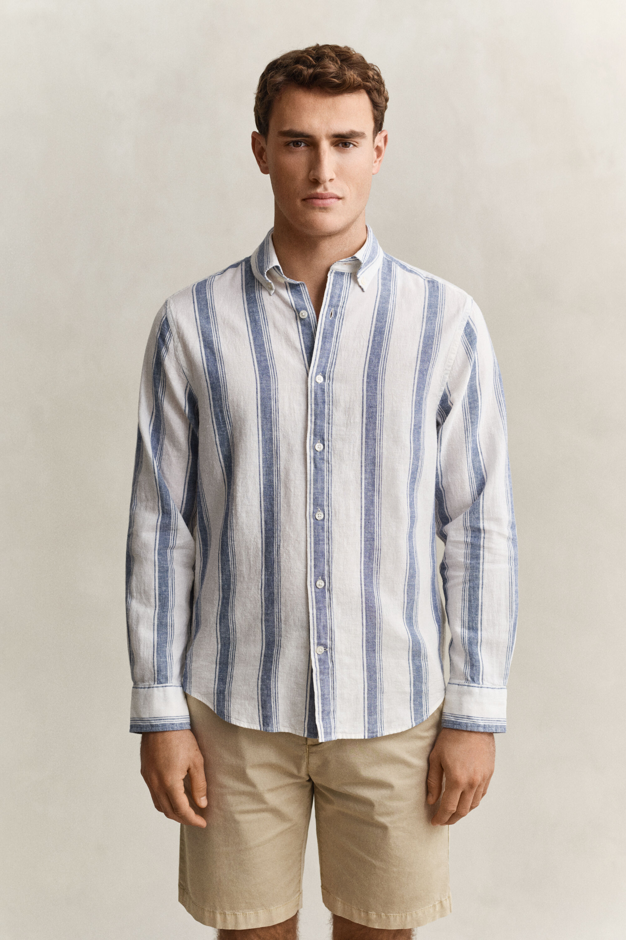 Camisa de mezcla de lino a rayas