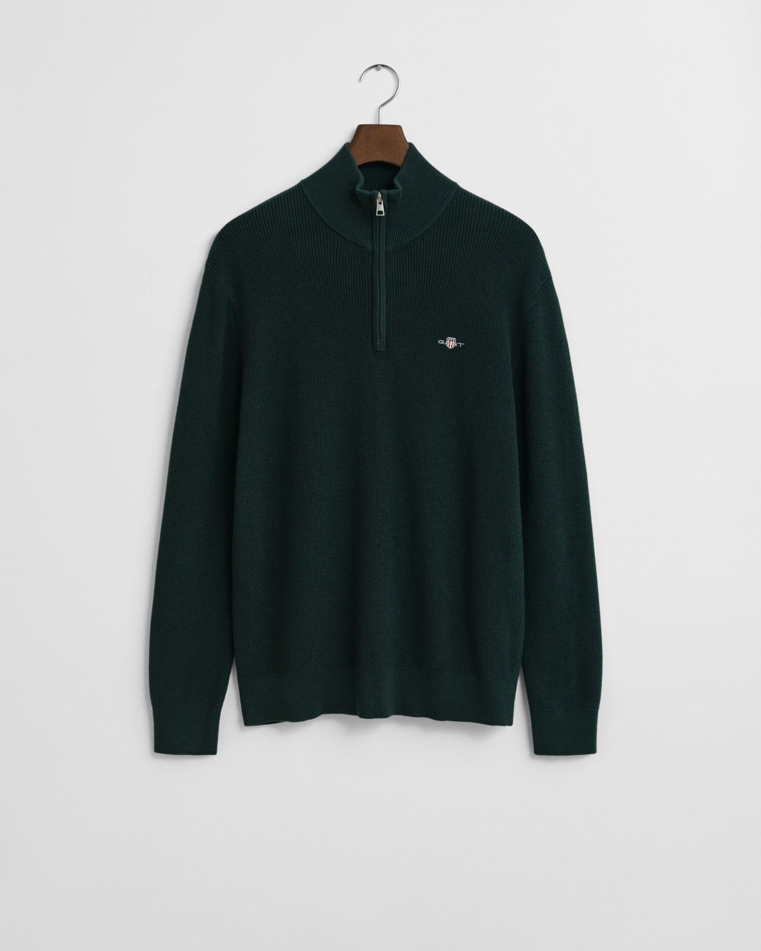 Jersey acanalado de algodón y lana merino con media cremallera