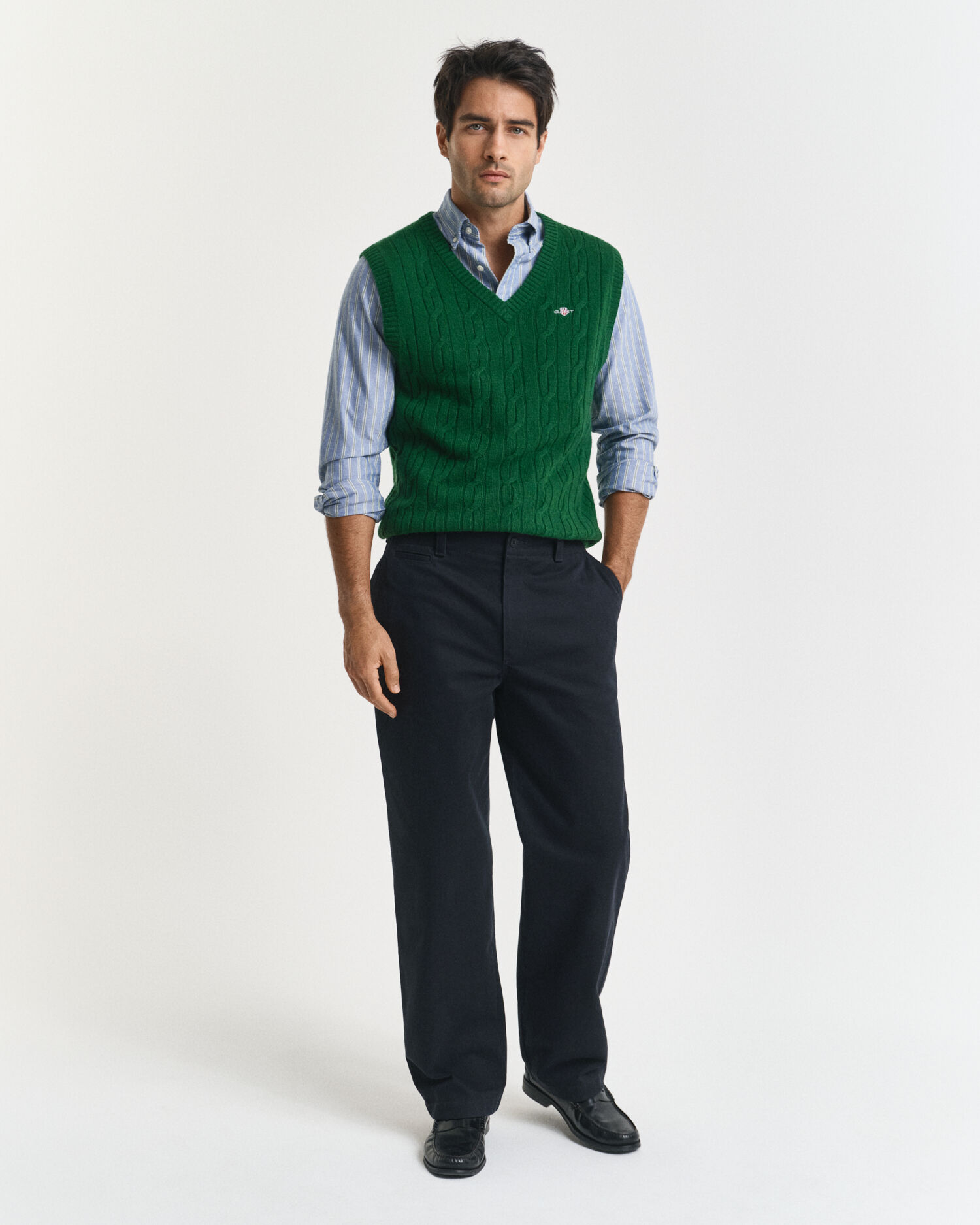 Chaleco de punto de ochos en lana de oveja